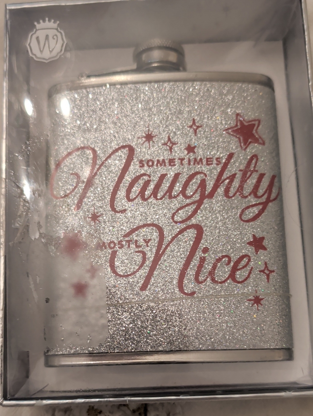 Sometimes Naughty Mostly Nice Silver Glitter Flask - Women Bath & Body